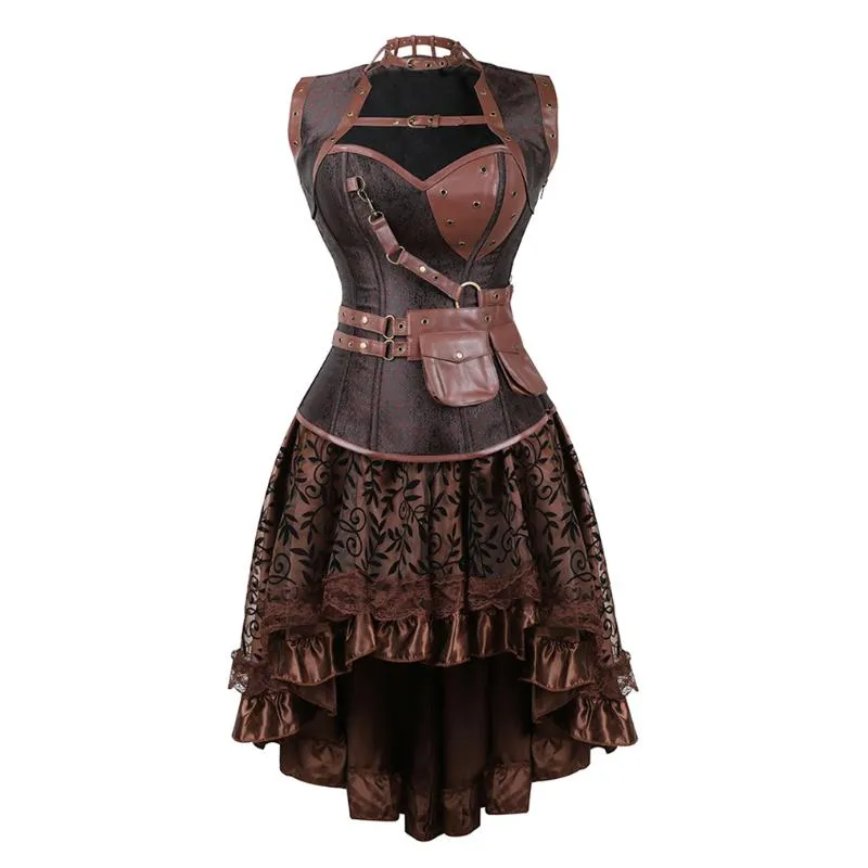 Bustiers Corsets Steempunk Corset Dress Mujer Underbust Plus Size Skirt Sets Tops中世の海賊服マスカレードパーティーハロウィーンコスト