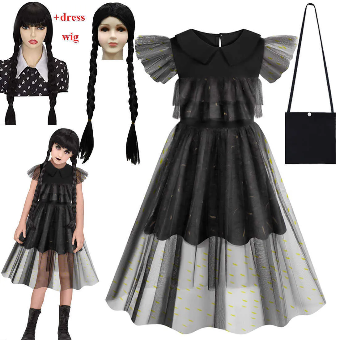 Tema Costume Bambini Mercoledì Addams Cosplay Come Stampa Abito In Pizzo  Parrucca Ragazze Abiti Gotici Vintage Halloween Gioco Di Ruolo Vestito  AA230316 Da 43,24 €