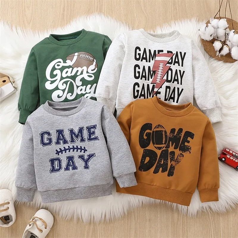 Hoodies Sweatshirts -09-20 LIORITIIN 0-3 Years Toddler Baby Boy Girl Autumn Football Season Sweatshirt Långärm Rugby Print Game Day kläder 230317