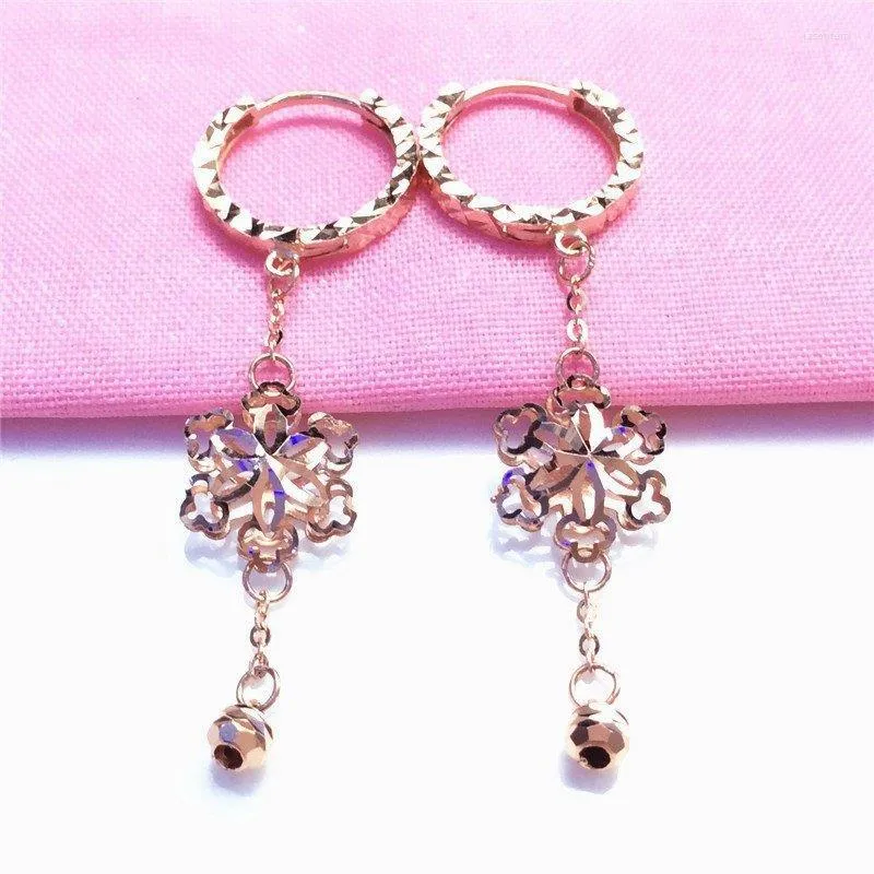Kolczyki Dangle 585 Purple Gold Splated 14 -krotnie Rose Long Snowflake Drop For Women Exquipite Fashion Remagement High Jewelry