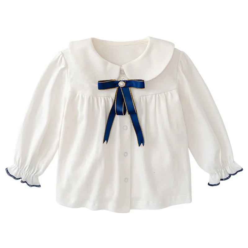 Kinderen shirts baby schattige bodem shirt meisjes college stijl blouses peuter baby aardbeienbodem geborduurde tops kinderen katoen shirts 230317