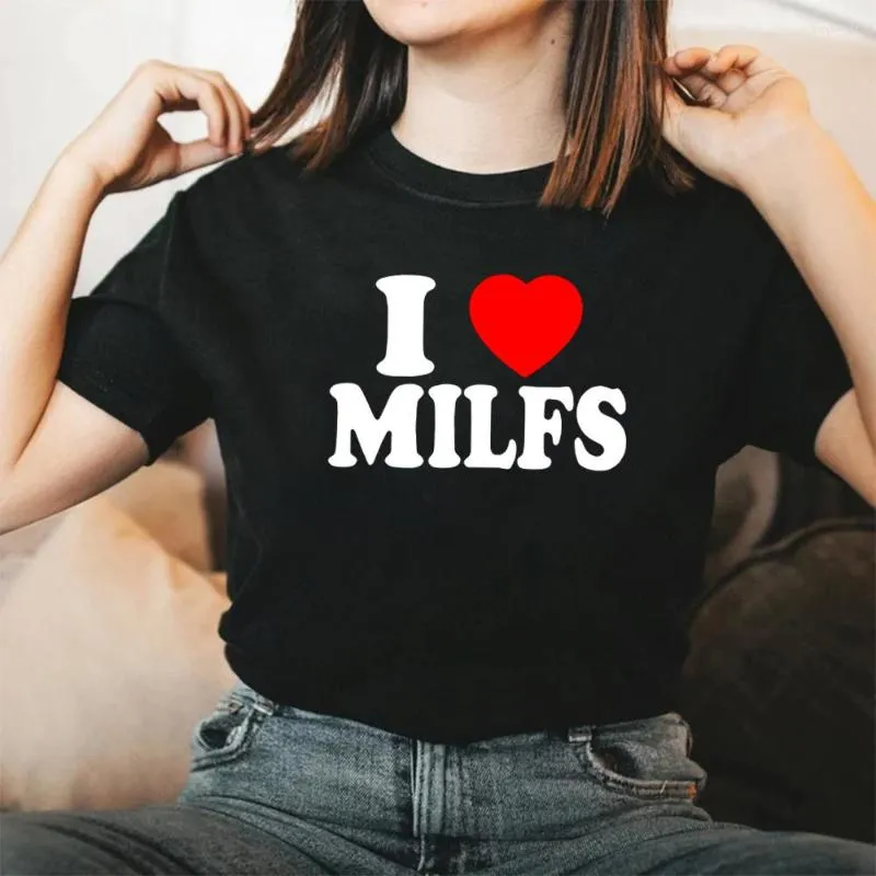 T-shirts pour femmes J'aime MILFS T-shirt imprimé Femmes Chemise décontractée à manches courtes Drôle à la mode Harajuku Mode Unisexe Graphic Tee T-shirts