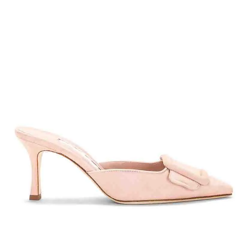 Luxury Satin Suede Mule Slide Suede Sandals For Women 70mm Buckle ...