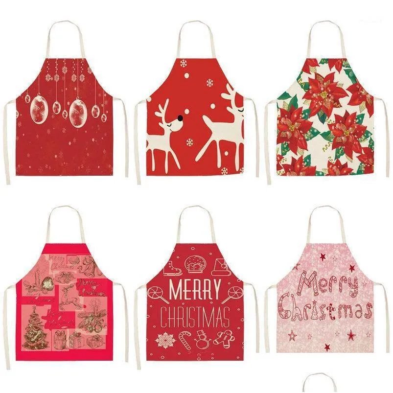 Decorações de Natal 1pcs Avental vermelho linho de algodão pinafore natas decoração pingente adt bibs 53x65cm de cozinha em casa acessórios de cozinha cm10 dhem7