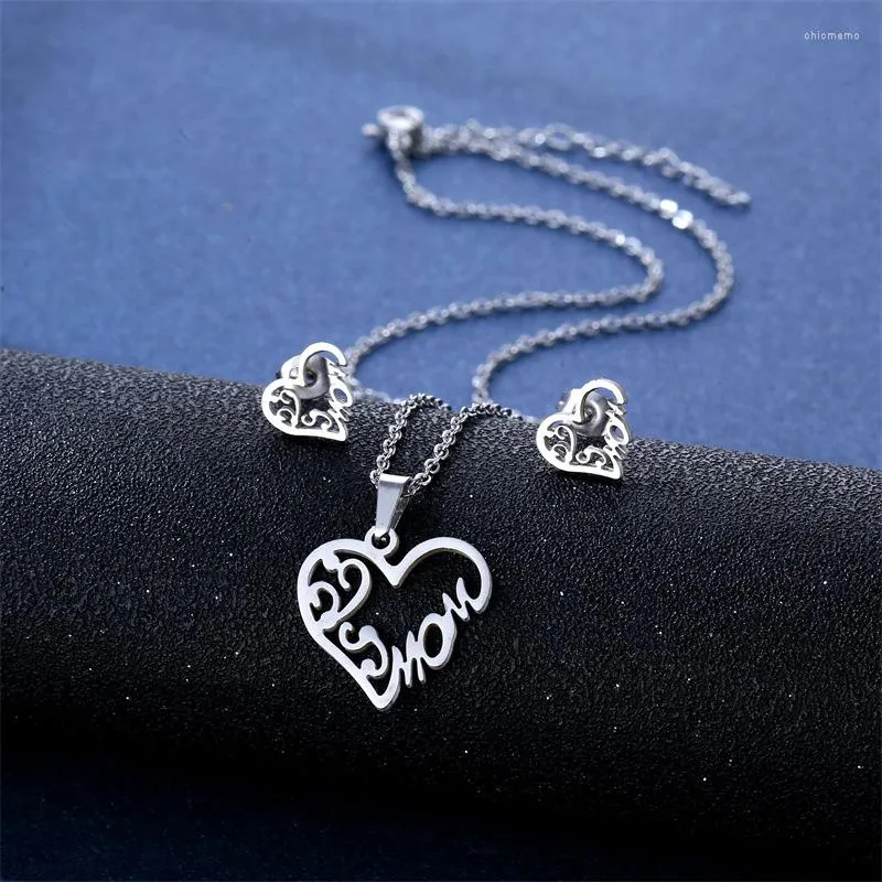 Collana Orecchini Set Festa della mamma Gioielli Regalo Acciaio inossidabile Mamma Amore Cuore Rosa Fiore Ciondolo Mamma Ringraziamento