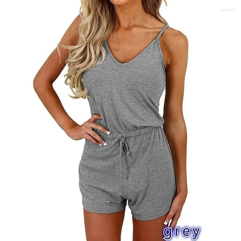 Women's Sleepwear Summer Style Suspender Home Service Ladies Solid Color Sleeveless Lace-Up Shorts Fashion Casual Jumpsuit