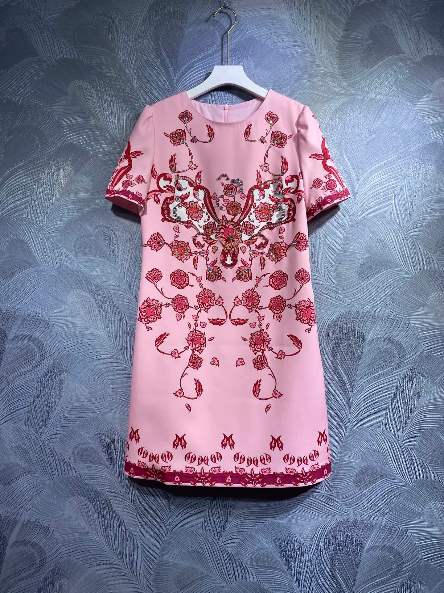 Elbise 2023 Orijinal Tasarımcı Moda Hayvan Baskı El Yapımı Boncuklu İlkbahar/Yaz Kısa Kol gevşek Yuvarlak Yuvarlak Boyun S-XL