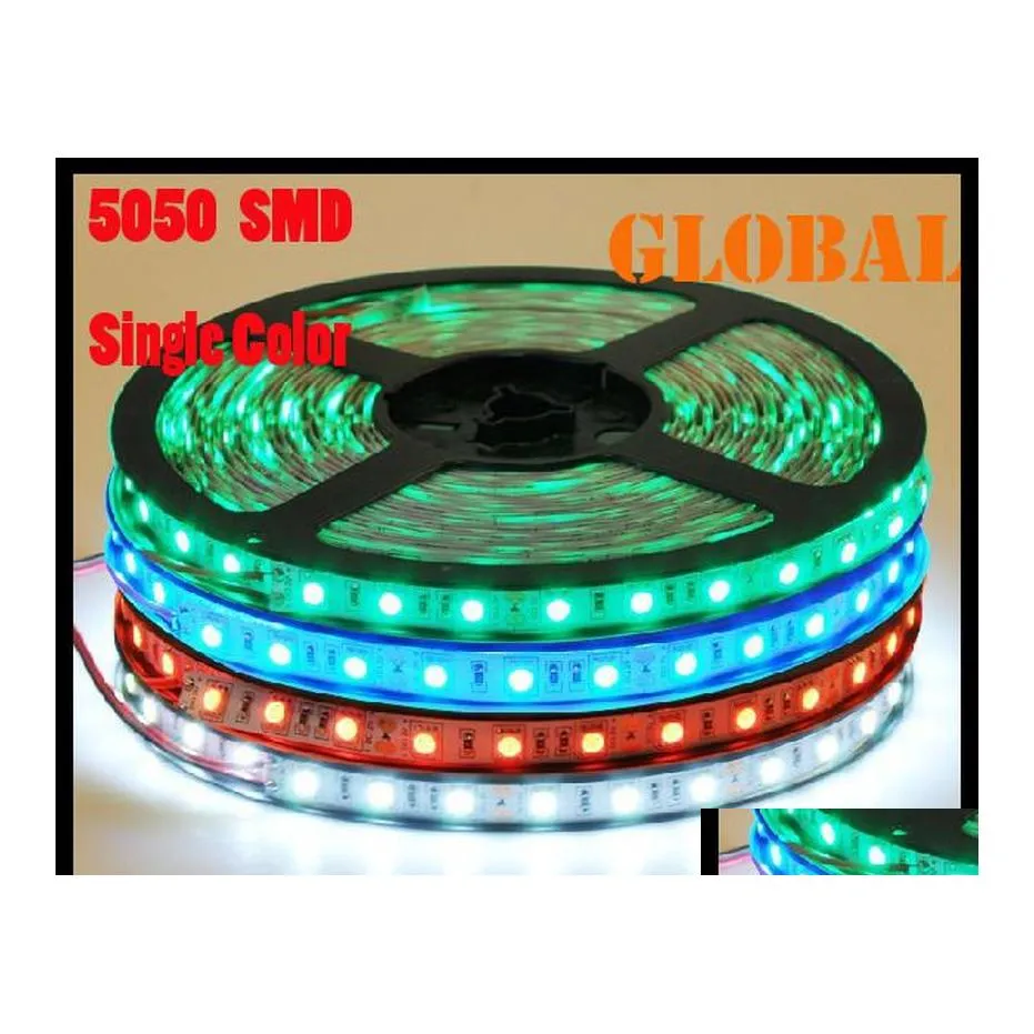2016 LED 스트립 50 미터 스트립 라이트 리본 300LEDS/M SMD 5050 비 워터 푸른 DC 12V RGB/흰색/따뜻한 화이트/레드/그린/파란색 크리스마스 장식 DHC6F