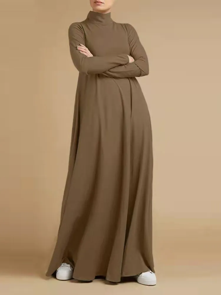 Ubrania etniczne muzułmańskie sukienki Abayas dla kobiet vintage solidne maxi sukienka damska golf sundress swobodne długie rękawe s-5xl 230317