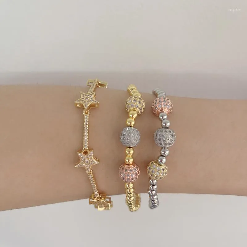 Bracelet 5pcs / lot Bracelet à breloques en or de haute qualité Profession Design Brass Bead Star CZ Bracelets Bijoux