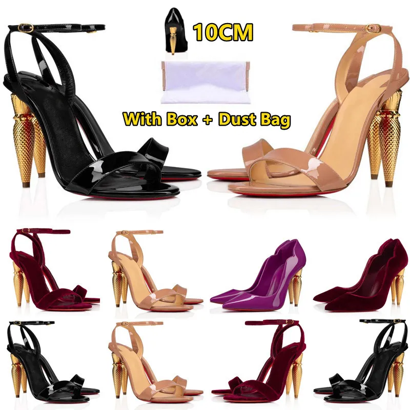 Christian Louboutin CL Chaussures habillées de luxe à talons hauts pour femmes Glitter Rivets triple noir nude Rose blanc sarcelle Cuir verni daim mode fête chaussure de mariage