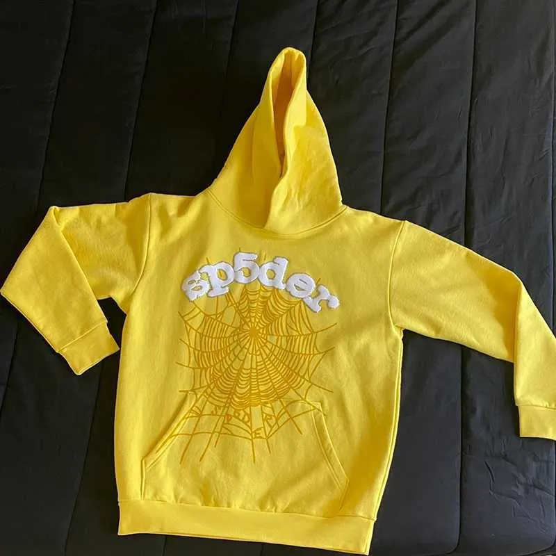 Designer Men's Hoodies Sweatshirts FW Top Yellow Spder Hooded Men Women White D Foam Printing Spider Web Hoodie Young Thug Pulloverwzge