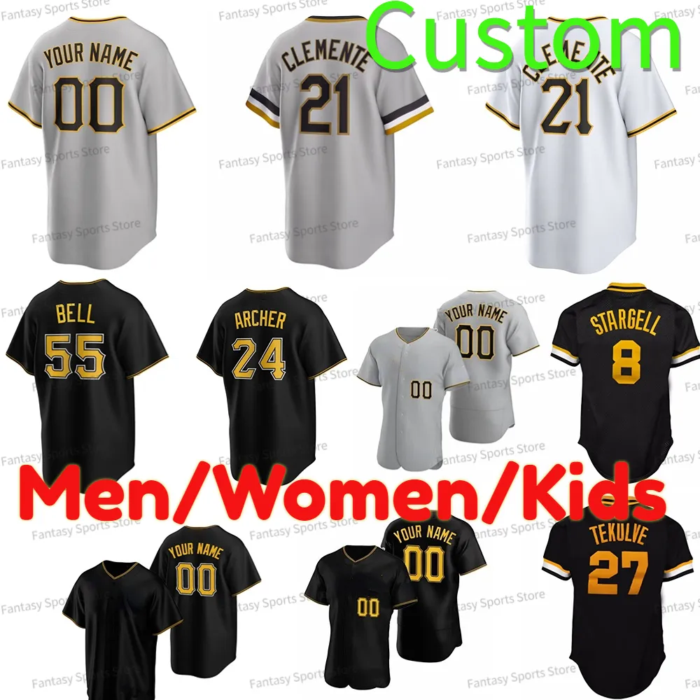 Personnalisé 21 Roberto Clemente Jersey 24 Barry Bonds 55 Josh Bell 6 Starling Marte Parker Willie Stargell Baseball Maillots Hommes Femmes Enfants