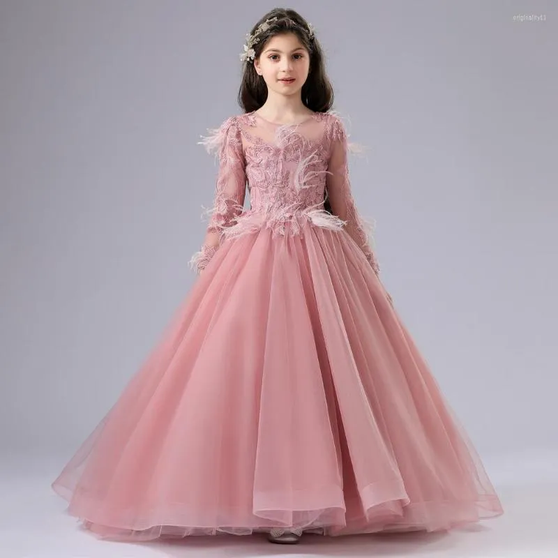 Girl Dresses BEPEITHY Little Kids Pink Dress Floor Length Halter Sleeve Baby Birthday Fashion Gown For Wedding-Party 2023 Custom Made