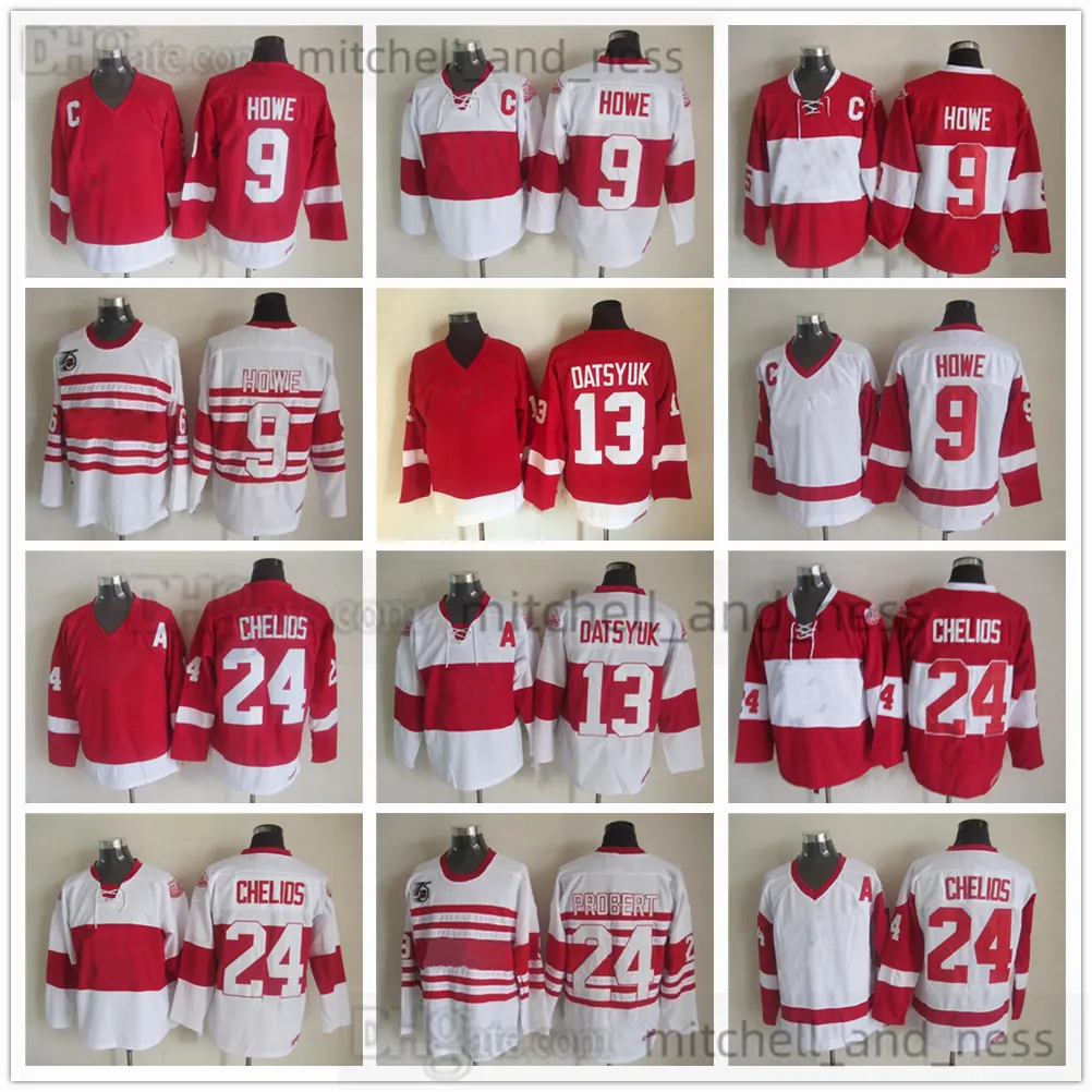 Film Vintage Hockey Jersey Retro CCM Broderie 9 Gordie Howe Jersey 24 Chris Chelios 13 Pavel Datsyuk Maillots