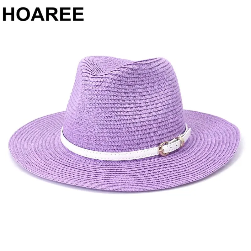 Chapeaux à large bord Violet Panama Chapeau Paille Hommes Femmes Casquette d'été Ceinture Décorer Sunhat Chapeau Soleil Protéger Sombrero