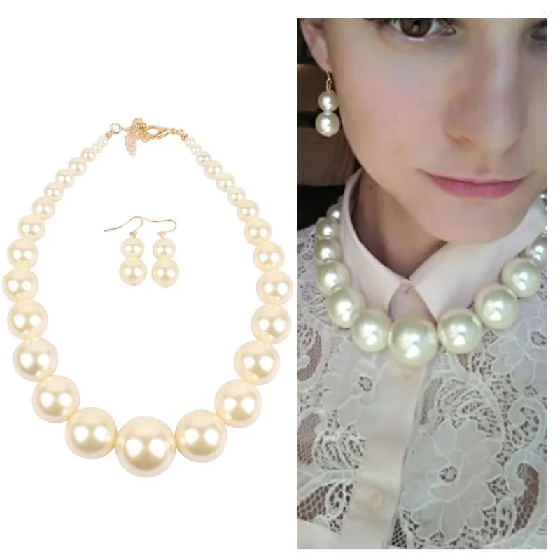 Necklace Earrings Set Big Pearl Bridal Jewelry For Women Clear Crystal Elegant Wedding Party Gift Fashion Costume