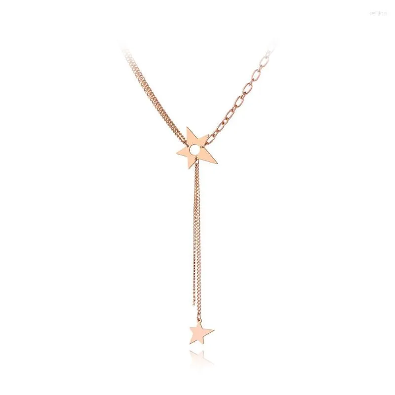 Choker Bohemia Projekt gwiazdy ze stali nierdzewnej Naszyjniki Biżuteria Rose Gold Tassel Naszyjnik dla kobiet dziewcząt N20024