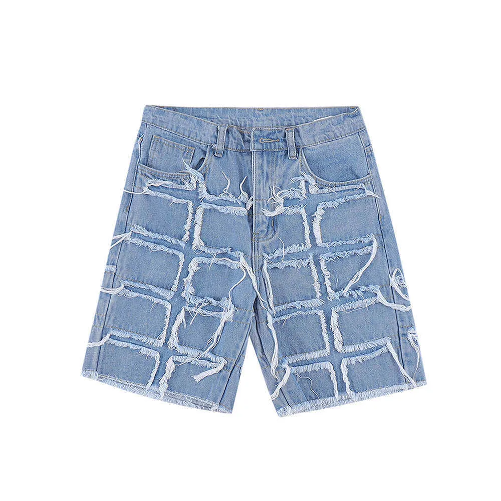 Pantalones cortos para hombres Nuevo verano rasgado cruzado lavado pantalones vaqueros de verano pantalones cortos para hombres Harajuku rectos deshilachados pantalones de mezclilla de cinco puntos de gran tamaño G230316