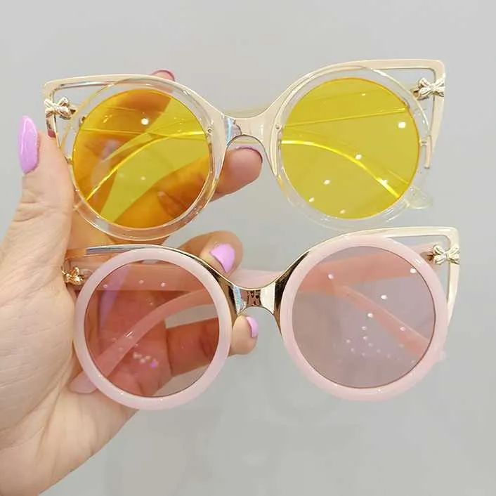 耳猫ファッションチルドレンSunglasses UV 400 Girls Sun Glasses Kids Metal Frame Round Beach Holiday Eyeglasses A738452