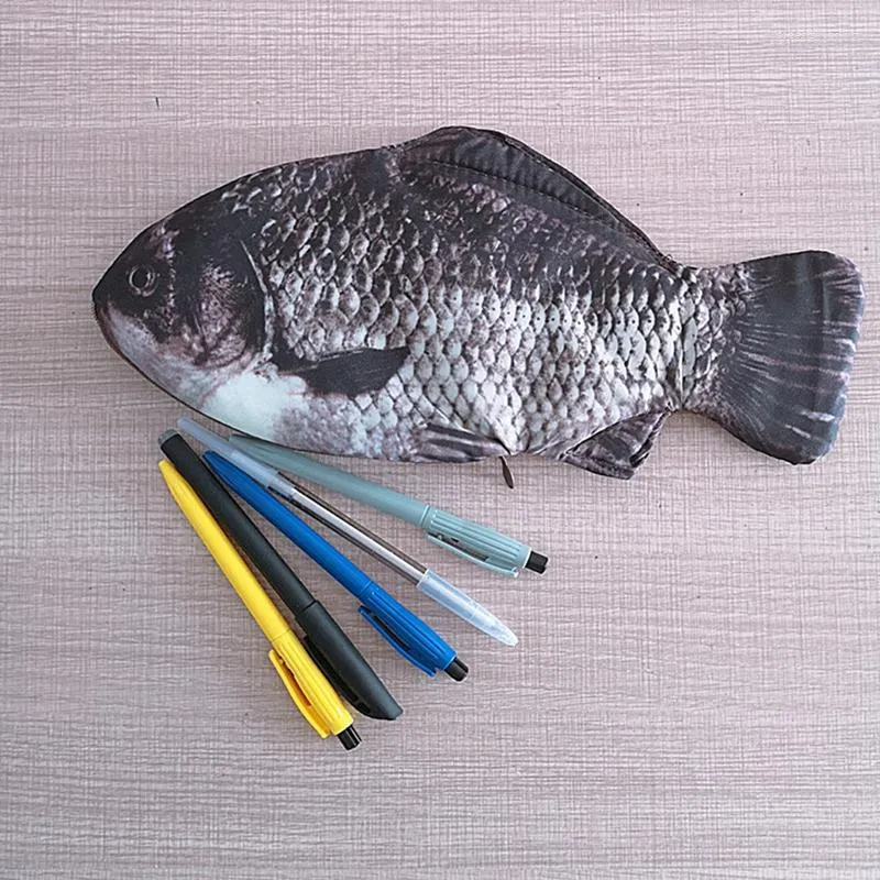 Drôle simulé poisson porte-crayon grande capacité crayons pochette sac école cas papeterie fournitures portefeuille