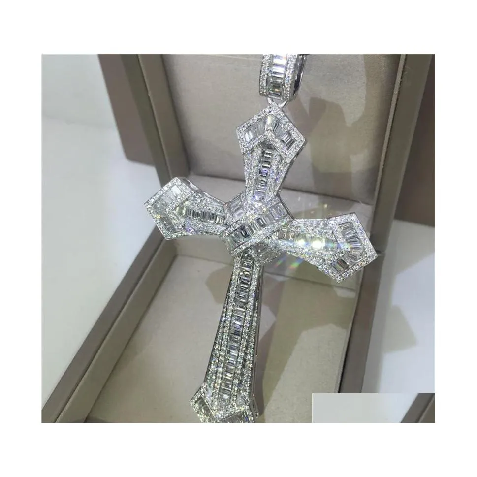 Wisiorek naszyjniki 14K złoty długi diamentowy krzyż 925 Sterling Sier wesele wisiorki naszyjnik dla kobiet mężczyzn Moissanite biżuteria Gif Dhdfk