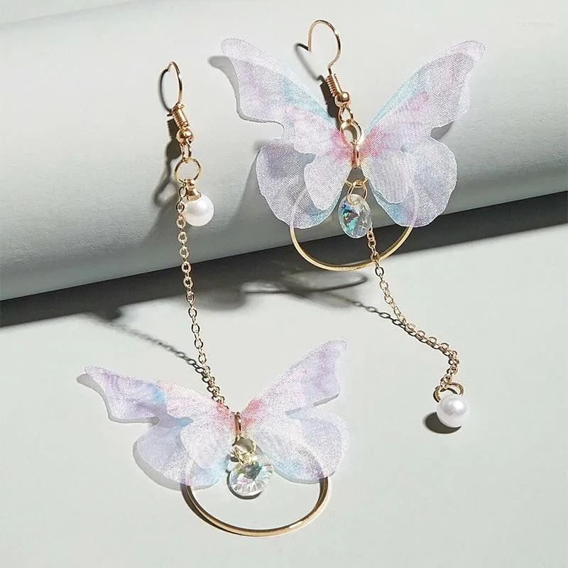 Pendientes colgantes bohemios estilo dulce elegante tela asimétrica mariposa perla de imitación redonda dama clásica para mujer 2023 de lujo