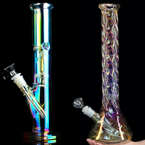 Hög Rainbow Glass Water Bongs Hookahs Downstem Perc Bubbler Comb Dabber Heady Rig Recycler Dab Smoke Water Pipe med 14mm