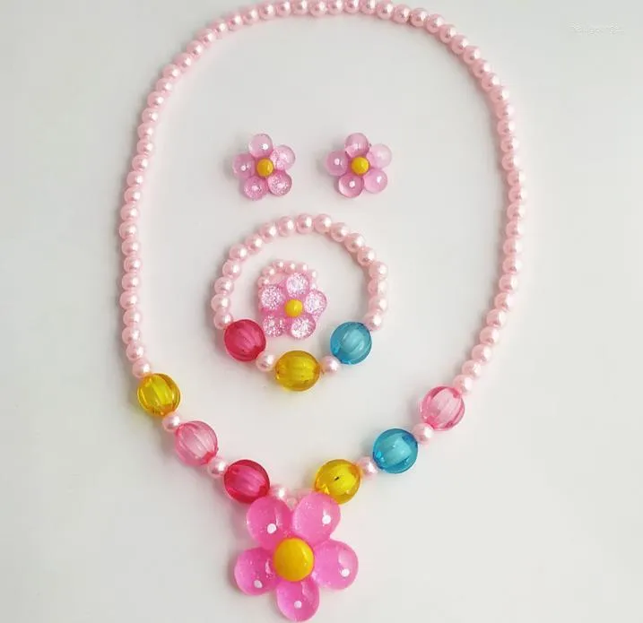 Naszyjniki Ustaw bransoletę różową dla dzieci 4 -dniowy prezent urodzinowy dziewczęta księżniczka biżuteria