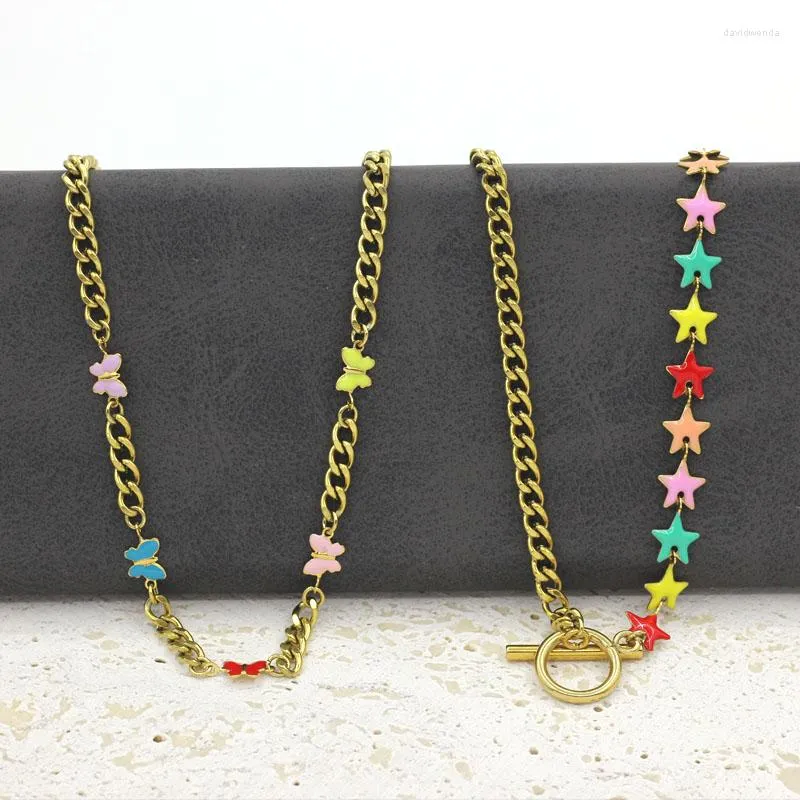 Chains 2023 Trend Splicing Enamel Craft Choker Female Stainless Steel Gold-plated Ot Buckle Star Color Necklace For Women Jewelry