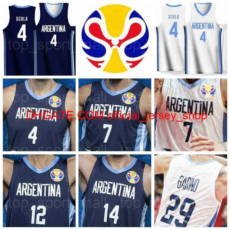 College Basketball Wears 2019 World Cup Team Basketball Jersey Argentina 12 Marcos DELIA 3 Luca VILDOZA 9 Nicolas BRUSSINO 10 Maximo FJELLERUP 4 Luis SCOLA GARINO