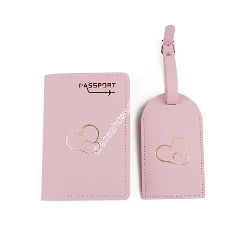 2 pièces amoureux Couple porte-passeport étiquette de bagage mignon avion coeur estampage à chaud voyage en cuir PU carte protecteur manchon couverture