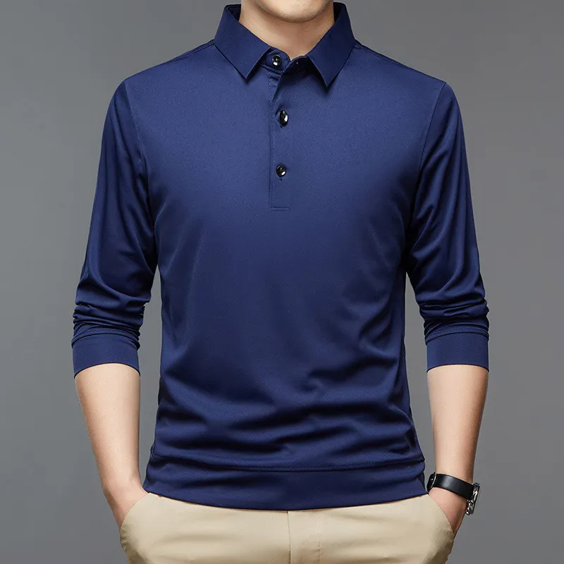 Herren Polos Männer Hemd Casual Business Tops Solide Hemden Herren Langarm Homme Mode Koreanische Dünne Revers T-shirt 230317