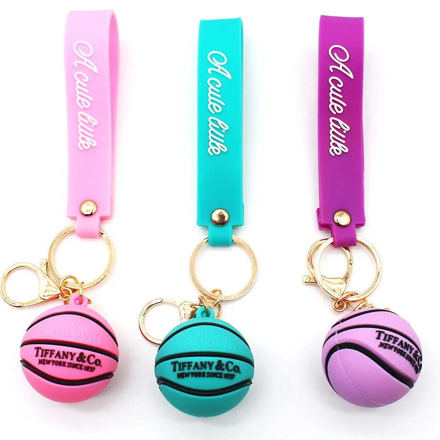 Designer mobile phone charms Car key ring pendant PVC soft glue keychain cartoon three-dimensional drop glue keychain hanging ornaments basketball souvenirs