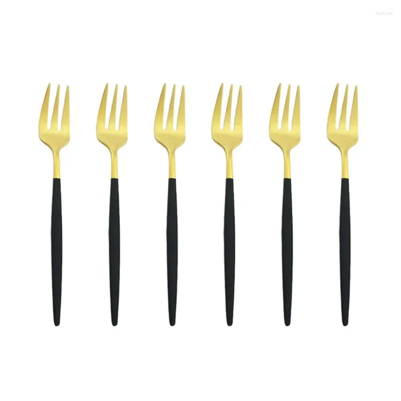 Dijkartikelen Sets 6 stks/Set Black Gold Forks Set snack vork vork bestrooien roestvrijstalen tafelwerk dessert fruit zilverwerk