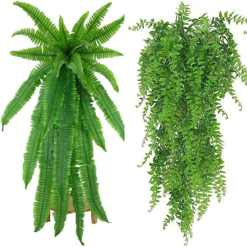 Decorative Flowers Large Hanging Artificial Plants Greenery Fern Grass Green Wall Decor Fake Flower DIY Wedding Party Home Garden Decoration