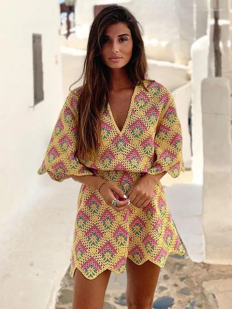 knee length dresses for ladies Pink Argyle Short Sleeve Tennis Dress with Built-in Shorts main image 1