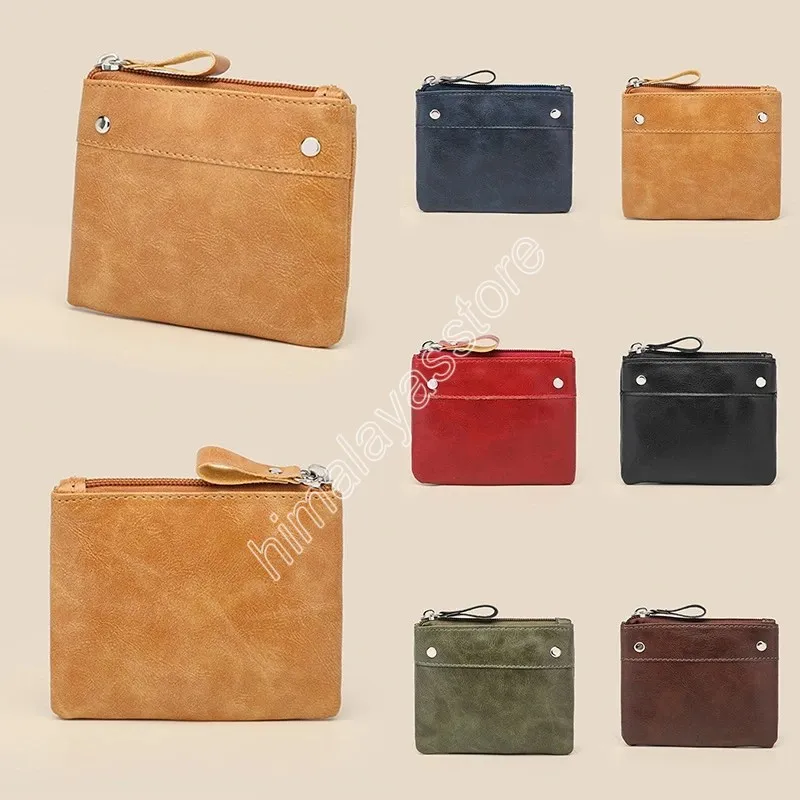 Vintage Color Leather Men Coin Purse PU Leather Zipper Coin Wallet Retro Key Holder Small Money Bag Clutch Bag Short Card Holder