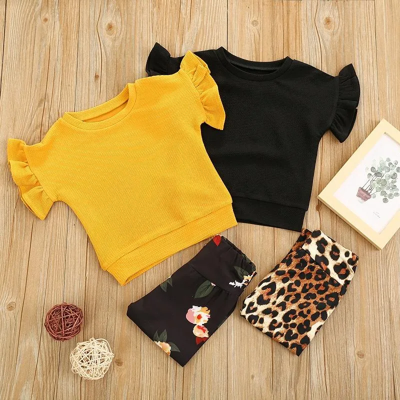 Set di abbigliamento 0-24M Born Baby Girl Flare T-shirt a maniche corte Top Leopard Floral Pant Legging 2PCS Set