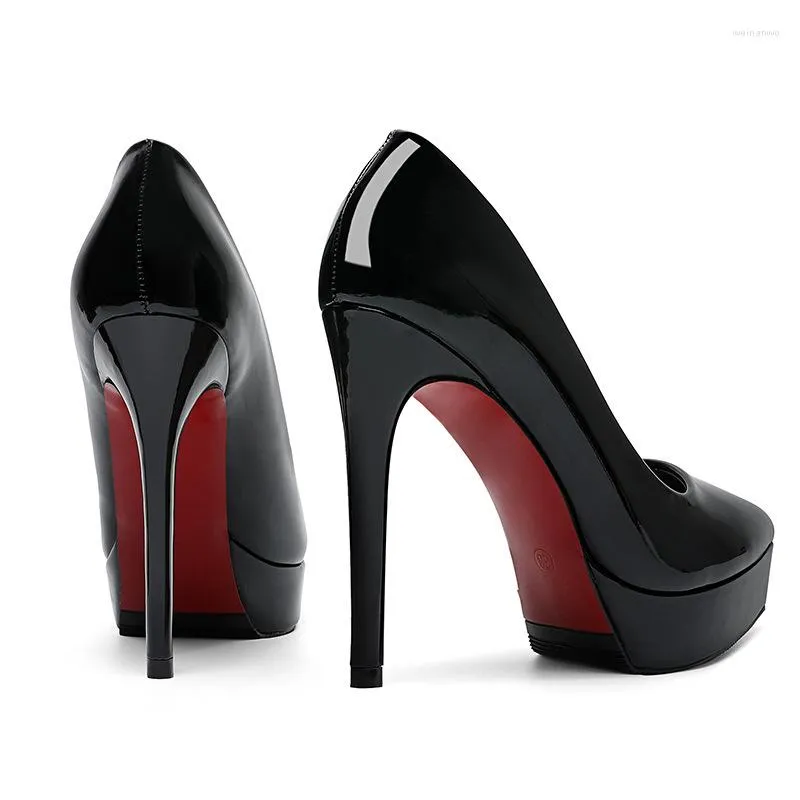 Sandálias Sexy Senhoras de salto fino Bombas Plataforma Patente Couro Conciso Sapatos Super Altos Sapatos Mulher Festa de Casamento 12cm 10cm