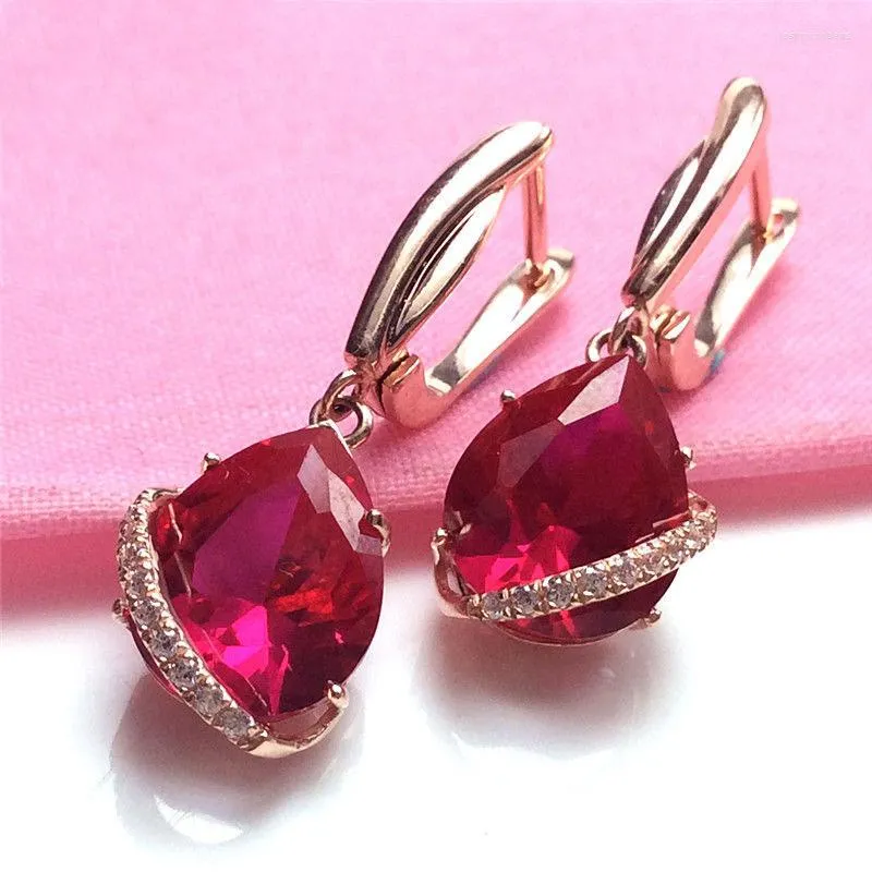 Boucles d'oreilles pendantes 585 violet incrusté d'or rubis goutte d'eau pour les femmes lumière luxe et mode placage 14K Rose bijoux de mariage cadeau