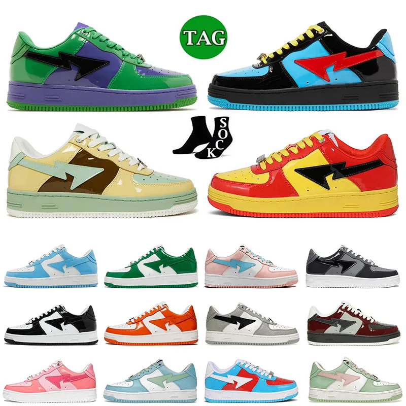 top quality 2023 bapestas running shoes men women designer low trainers casual black white unc camo pink green orange luxury loafers sneakers with socks