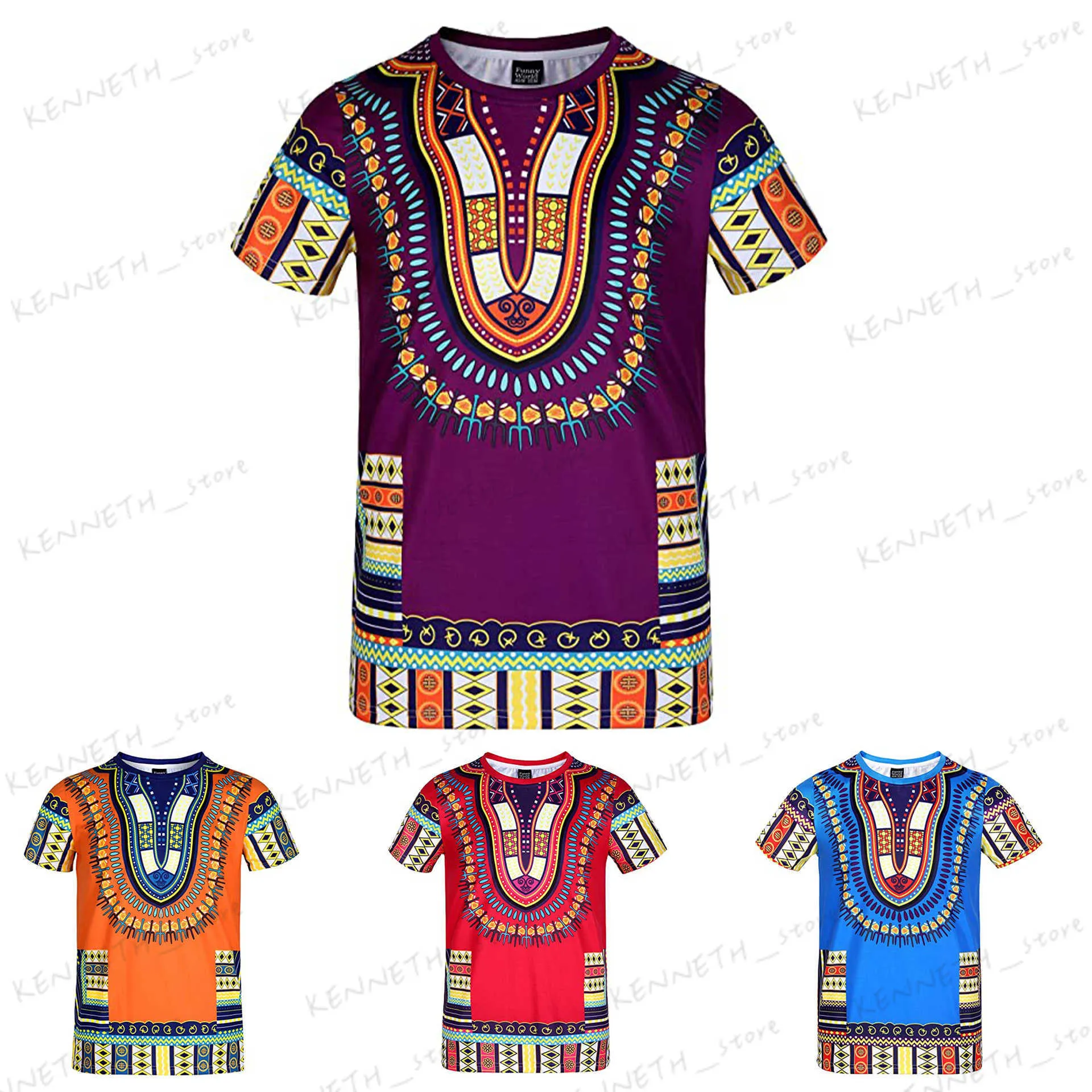 T-shirts pour hommes 2023 nouveaux éléments ethniques Dashiki à manches courtes série maille imprimée numérique T230317