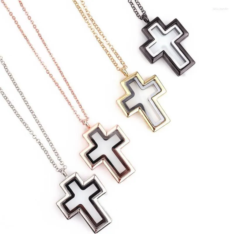 Pendant Necklaces 5Pcs/lot Plain Cross Floating Po Glass Memory Medaillon Locket Wome For Living Relicario Collier Jewelry