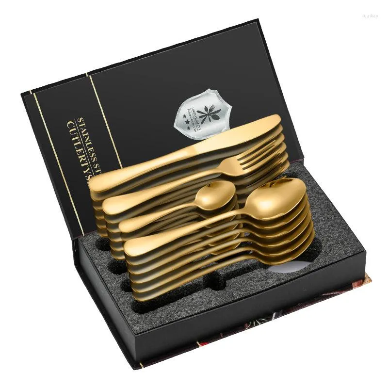 Dinnerware Sets 24pcs Gold Set Stainless Steel Tableware Knife Fork Spoon Luxury Cutlery Christmas Gift Box Flatware Dishwasher Safe