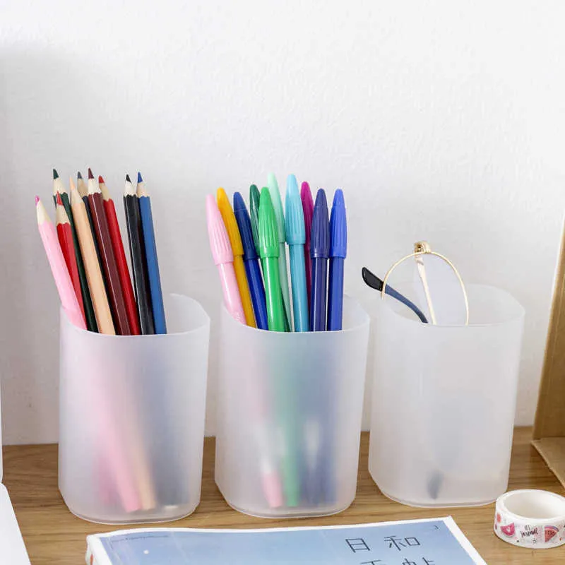 Transparant Frosted Round Pen Barrel Creative Student Student Desktop Finishing Storage Box Make -Up Brush Office