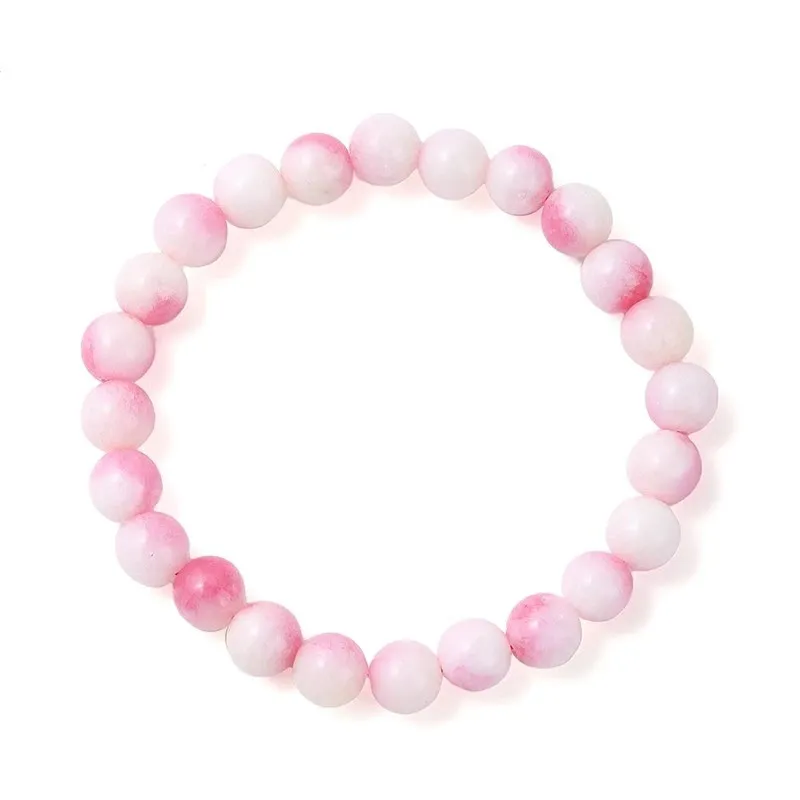 Dyed Color Peach Chalcedony Beaded Bracelets Women Beautiful Round Stone Rope Elastic Bangles Healing Yoga Wristband Jewelry