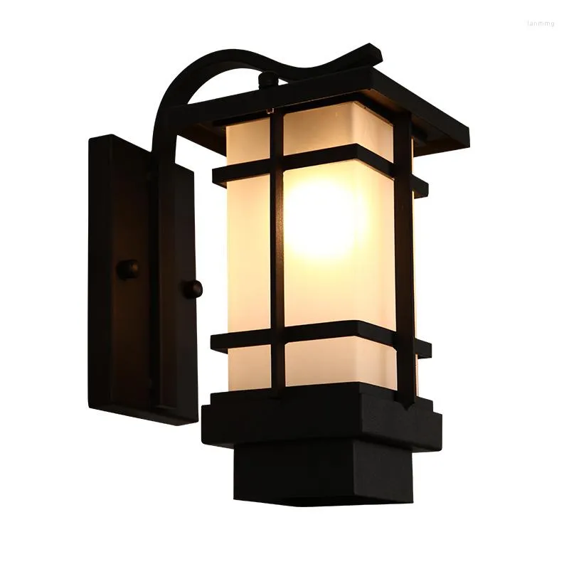 Applique murale en fer forgé de Style chinois, peinte en noir, pour l'extérieur, avec abat-jour en verre dépoli, lumière chaude LED E27, étanche IP55, pour jardin