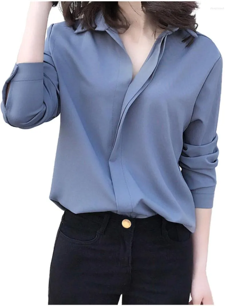 Kvinnor Bluses Women Spring Summer Shirts Lady Fashion Cosent Sort Sleeve Turn-Down Collar Solid Color Office Blusa Topps G2330