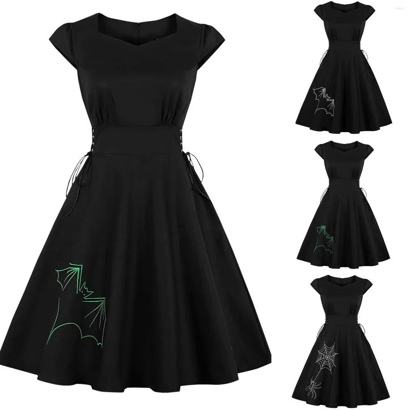 Party Dresses Vintage Women Halloween Dress Sexy Ladies Elegant Short Sleeve Festival Rockabilly Swing Pin Up Retro N4